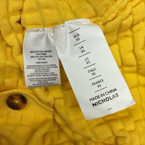 NWT Nicholas Adele Textured Knit V-Neck Cardigan Sweater Preppy Yellow XS - Picture 8 of 9